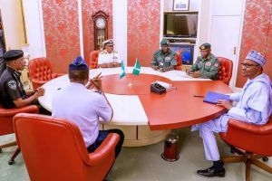 President Muhammadu Buhari meeting with security chiefs