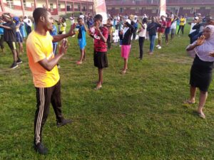 Timothy Agbor training the girls on self defence