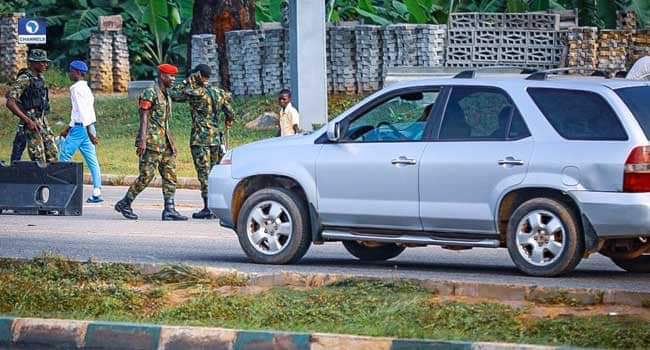 Soldiers at the scenes of protest in Abuja